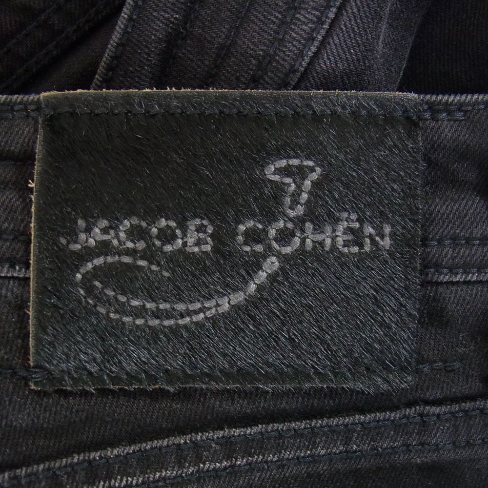 JACOB COHEN ヤコブコーエン STYLE 622.C ハラコパッチ ボタンフライ 5ポケット ウォッシュ加工 ストレッチ スリム デニムパンツ ブラック系 30【中古】