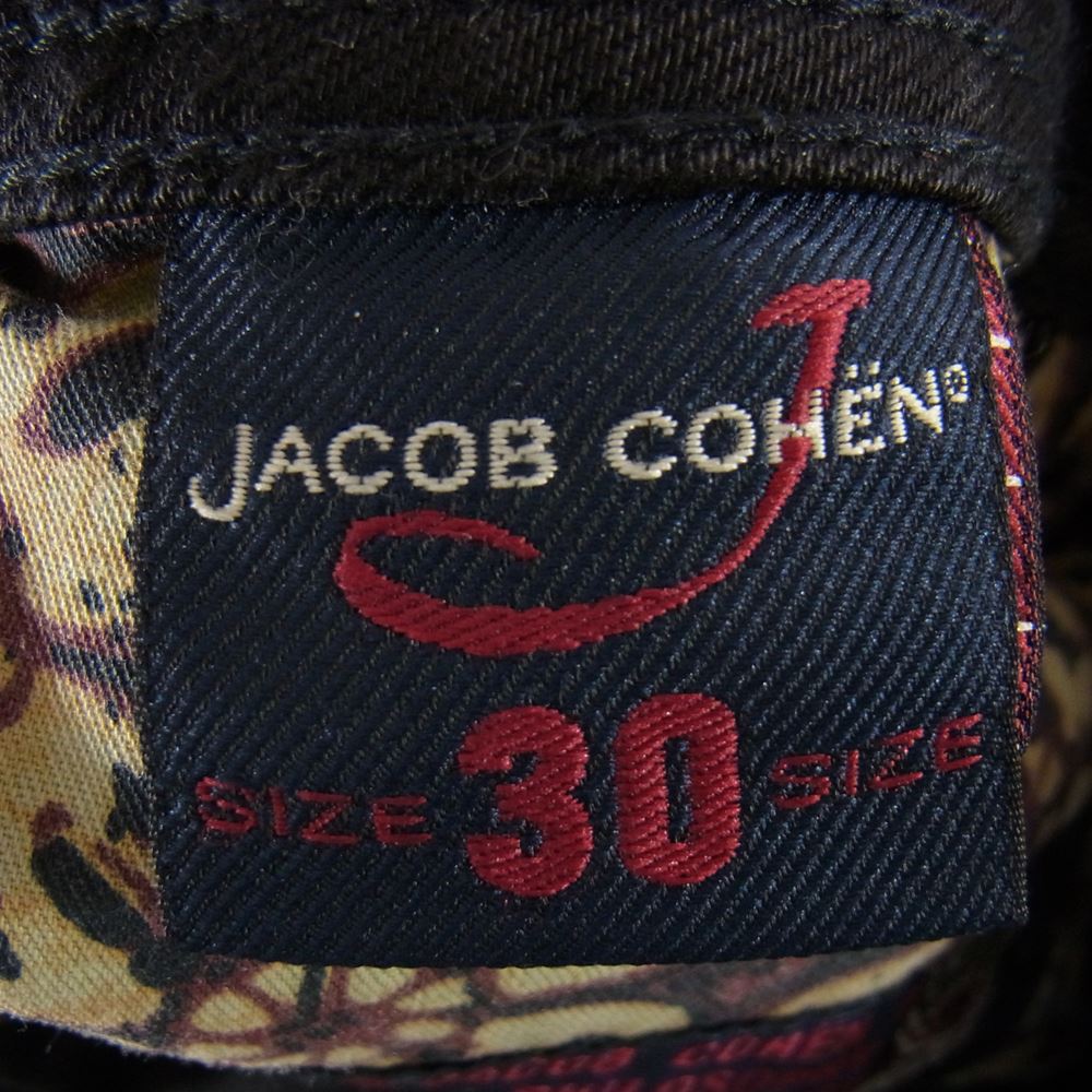 JACOB COHEN ヤコブコーエン STYLE 622.C ハラコパッチ ボタンフライ 5ポケット ウォッシュ加工 ストレッチ スリム デニムパンツ ブラック系 30【中古】