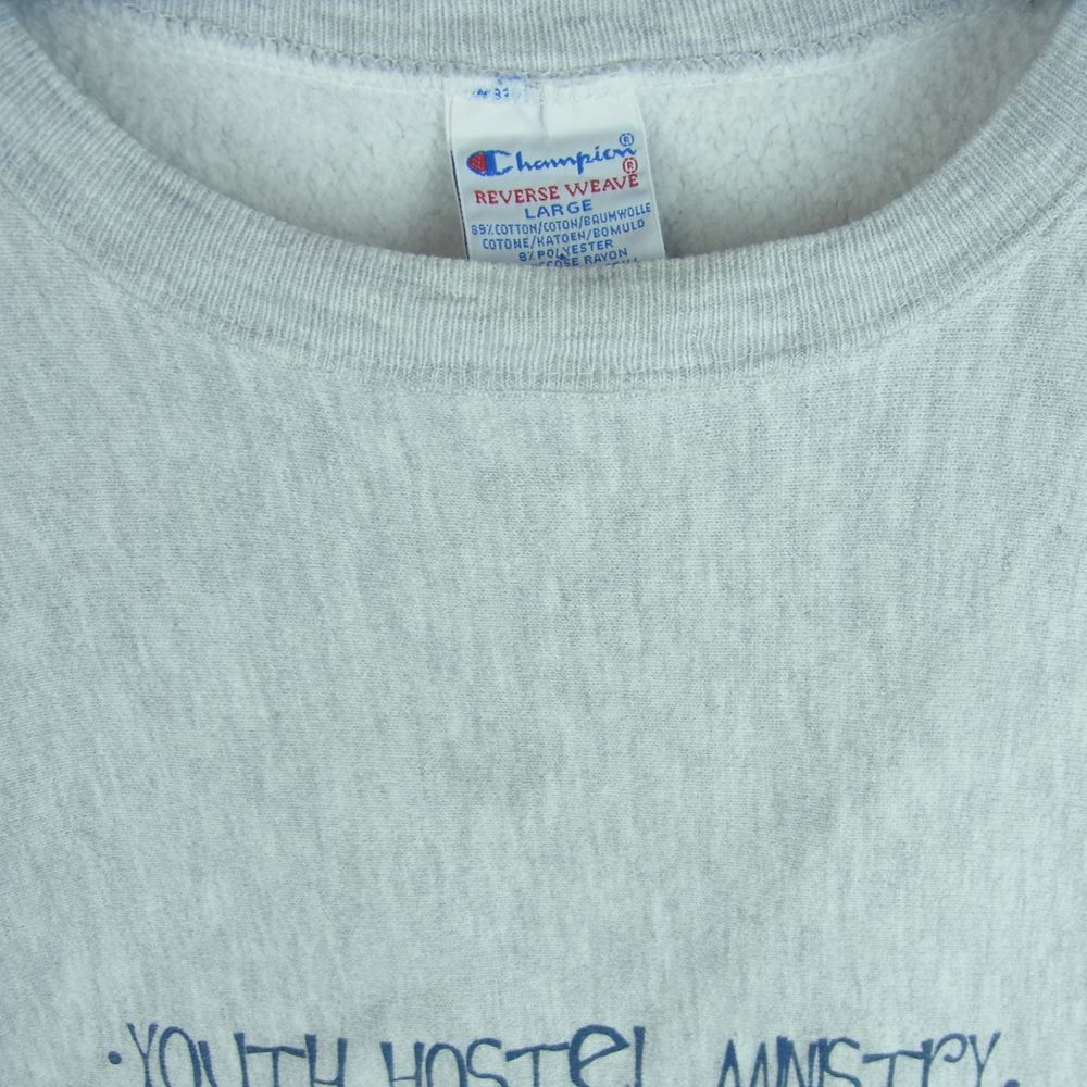 Champion チャンピオン ヴィンテージ 90s USA製 刺繍タグ リバースウィーブ プリント スウェット トレーナー グレー系 L【中古】