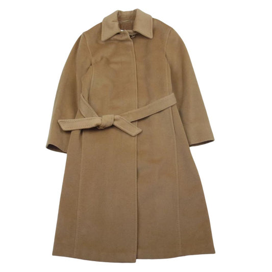 MAX MARA マックスマーラ 白タグ イタリア製 カシミヤ混ヴァージンウール ベルト付き ステンカラー コート ベージュ系 36【美品】【中古】