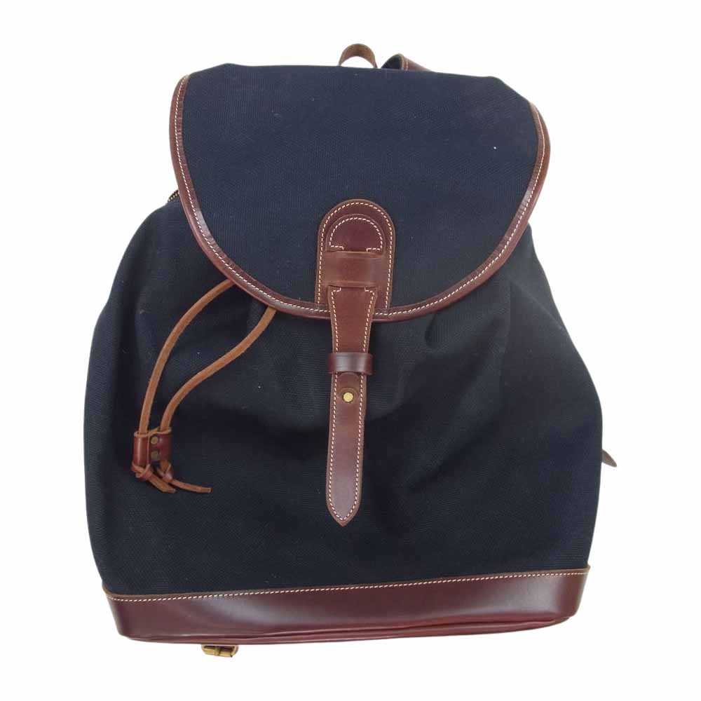 ムネカワ キャンバス レザー リュック デイパック ネイビー系【中古】