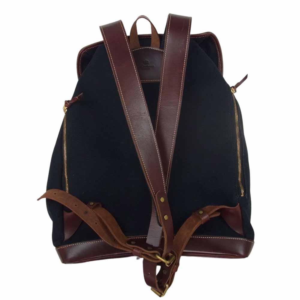 ムネカワ キャンバス レザー リュック デイパック ネイビー系【中古】