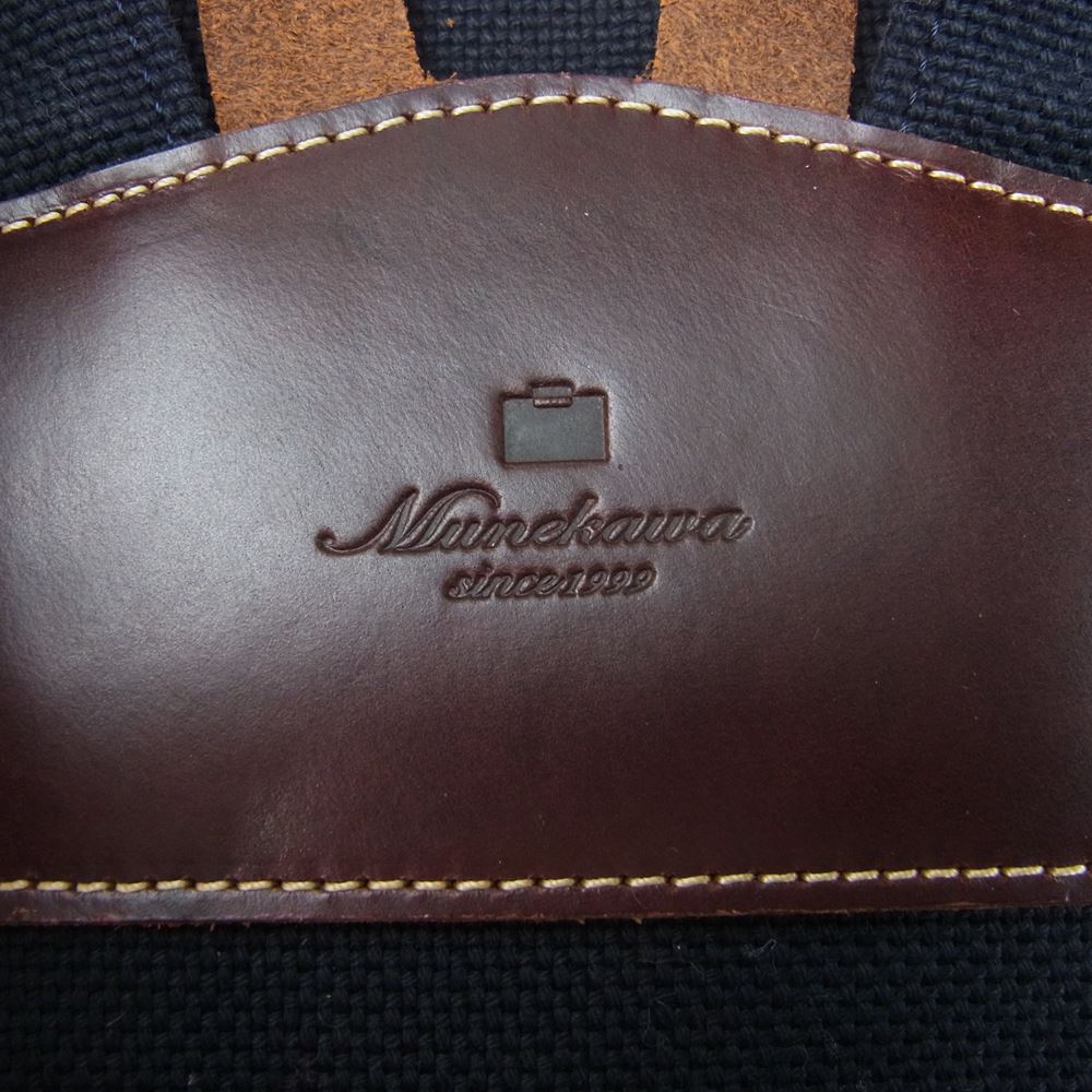 ムネカワ キャンバス レザー リュック デイパック ネイビー系【中古】