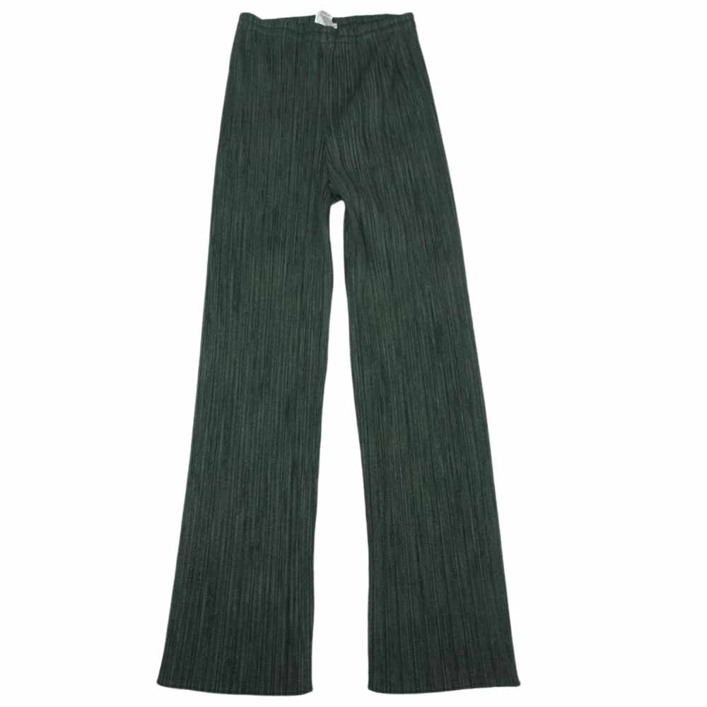 PLEATS PLEASE プリーツプリーズ イッセイミヤケ PP73-JF243 プリーツ加工 綾織生地柄転写プリント ストレート パンツ グリーン グリーン系 2【美品】【中古】