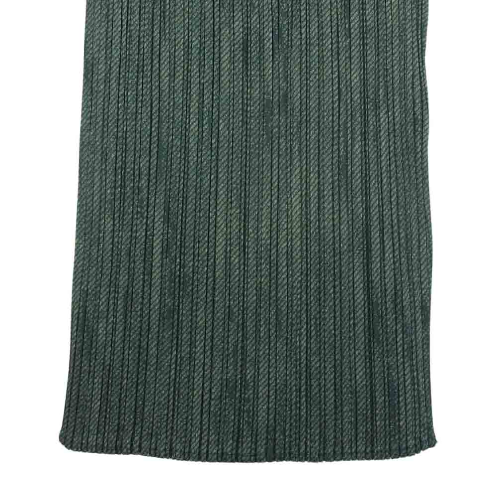 PLEATS PLEASE プリーツプリーズ イッセイミヤケ PP73-JF243 プリーツ加工 綾織生地柄転写プリント ストレート パンツ グリーン グリーン系 2【美品】【中古】