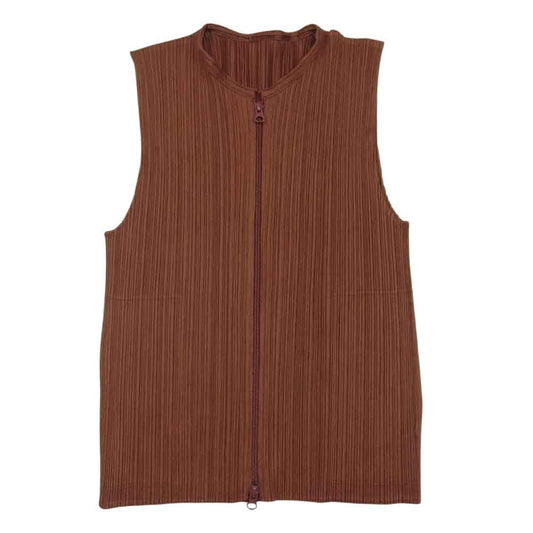 PLEATS PLEASE プリーツプリーズ イッセイミヤケ PP83-JE385 プリーツ加工 ジップ ノースリーブ ベスト ブラウン系 3【美品】【中古】