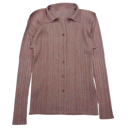 PLEATS PLEASE プリーツプリーズ イッセイミヤケ PP89-JK724 プリーツ加工 メランジ 転写 プリント シャツ ブラウス  ベージュ系 3【美品】【中古】