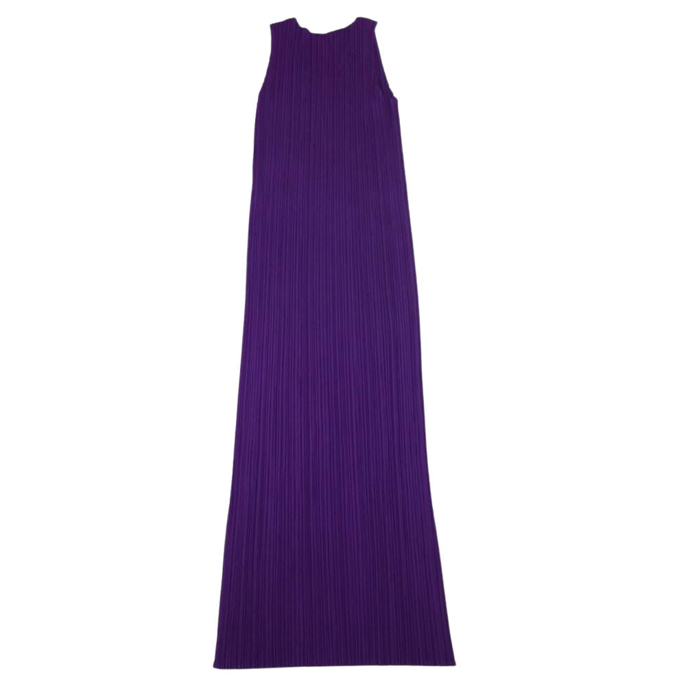 PLEATS PLEASE プリーツプリーズ イッセイミヤケ PP81-JH616 プリーツ加工 ノースリーブ スリット ロング ワンピース パープル  パープル系 2【美品】【中古】