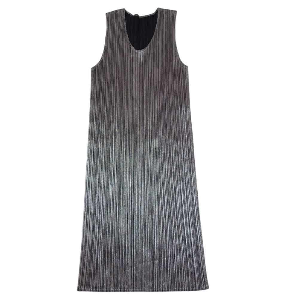 PLEATS PLEASE プリーツプリーズ イッセイミヤケ PP78JH419 プリーツ加工 ノースリーブ シルバー 箔 ワンピース  シルバー系 3【美品】【中古】