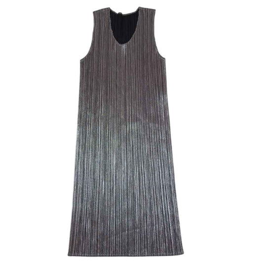 PLEATS PLEASE プリーツプリーズ イッセイミヤケ PP78JH419 プリーツ加工 ノースリーブ シルバー 箔 ワンピース  シルバー系 3【美品】【中古】