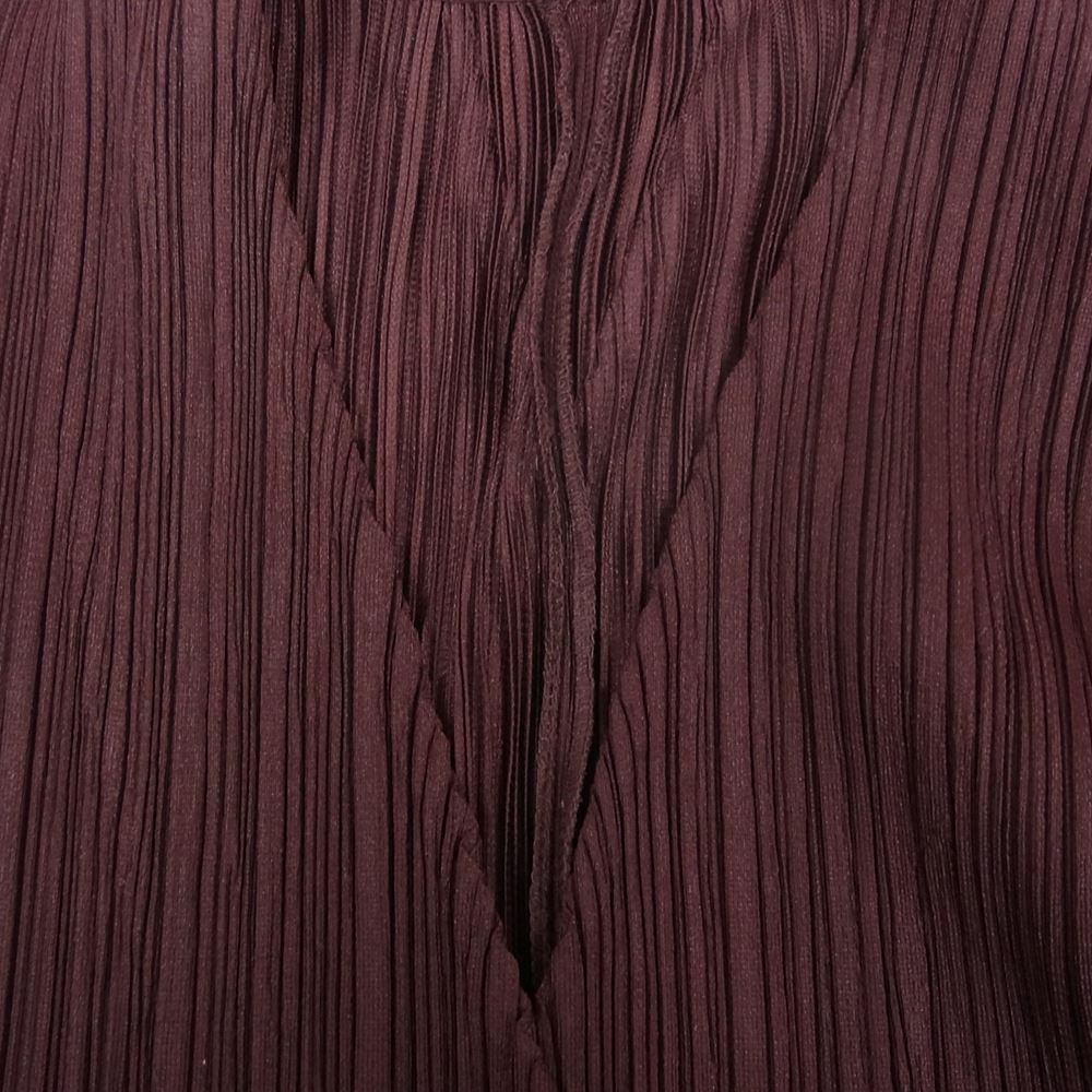 PLEATS PLEASE プリーツプリーズ イッセイミヤケ PP13-JA433 プリーツ加工 ノーカラー ロング シャツ ブラウス ワンピース バーガンディ ブラウン系 2【美品】【中古】