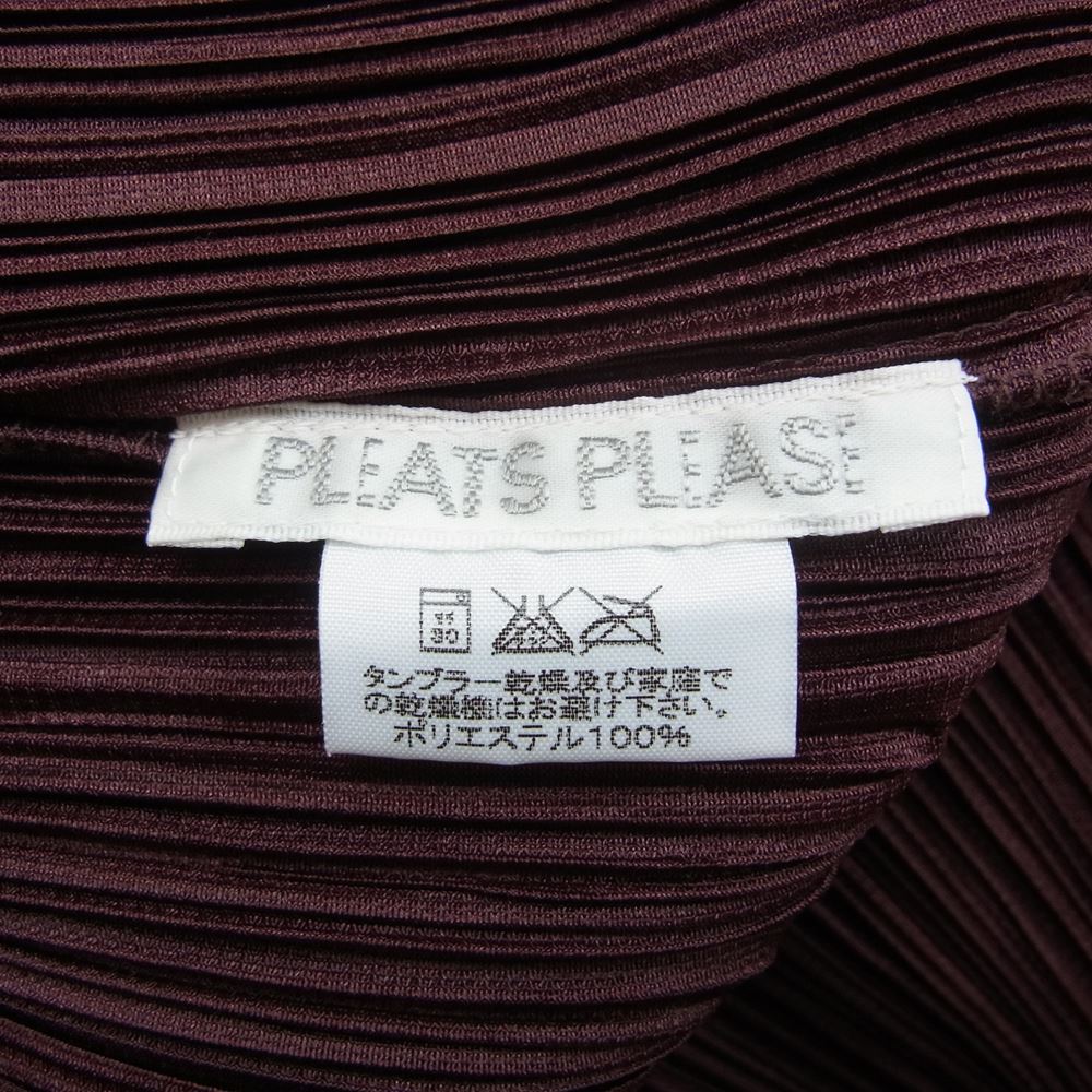 PLEATS PLEASE プリーツプリーズ イッセイミヤケ PP13-JA433 プリーツ加工 ノーカラー ロング シャツ ブラウス ワンピース バーガンディ ブラウン系 2【美品】【中古】
