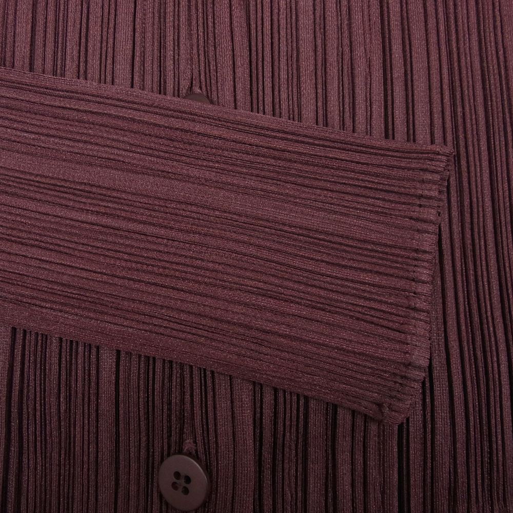 PLEATS PLEASE プリーツプリーズ イッセイミヤケ PP13-JA433 プリーツ加工 ノーカラー ロング シャツ ブラウス ワンピース バーガンディ ブラウン系 2【美品】【中古】