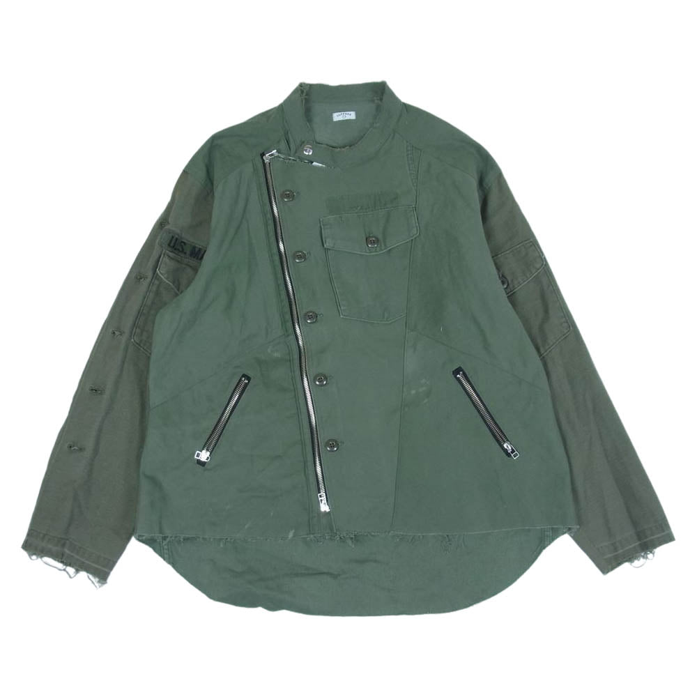 オールドパーク Oversized Riders Shirt Miltary 再構築 ミリタリー オーバーサイズ ライダース シャツ ジャケット カーキ系 L【中古】