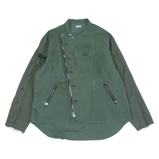 オールドパーク Oversized Riders Shirt Miltary 再構築 ミリタリー オーバーサイズ ライダース シャツ ジャケット カーキ系 L【中古】