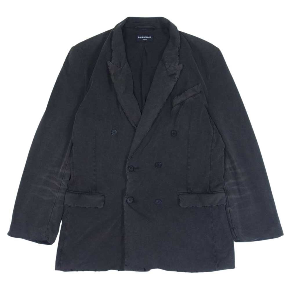 BALENCIAGA バレンシアガ 662390 SLIM WORN OUT ウォッシュアウト加工 ノッチドラペル ダブルブレスト ジャケット チャコール系 XXL【中古】