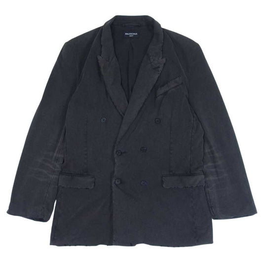 BALENCIAGA バレンシアガ 662390 SLIM WORN OUT ウォッシュアウト加工 ノッチドラペル ダブルブレスト ジャケット チャコール系 XXL【中古】