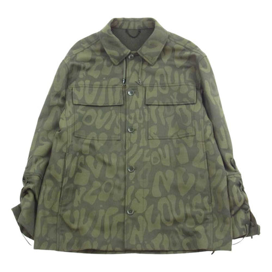 LOUIS VUITTON ルイ・ヴィトン 1AAUTF ルイヴィトンジャパンタグ LV レース ウール オーバー シャツ ジャケット モスグリーン系 50【美品】【中古】