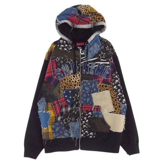 Supreme シュプリーム 22AW Patchwork Zip Up Hooded Sweatshirt パッチワーク アーチロゴ ジップ フーディ  ブラック系 L【美品】【中古】
