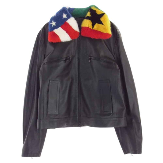 LOUIS VUITTON ルイ・ヴィトン 19AW  HHL60ERDS American Brazilian Fur Callor Leather Jacket ランウェイモデル 取り外し襟付 レザーシングル ライダー ズブルゾン ジャケット ブラック系 50【美品】【中古】