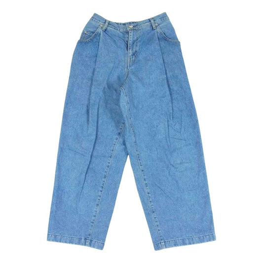 NEON SIGN ネオンサイン N0344 WIDE DENIM SLACKS USED ダメージ加工 ワイド デニム スラックスパンツ インディゴブルー系 46(w28相当)【中古】