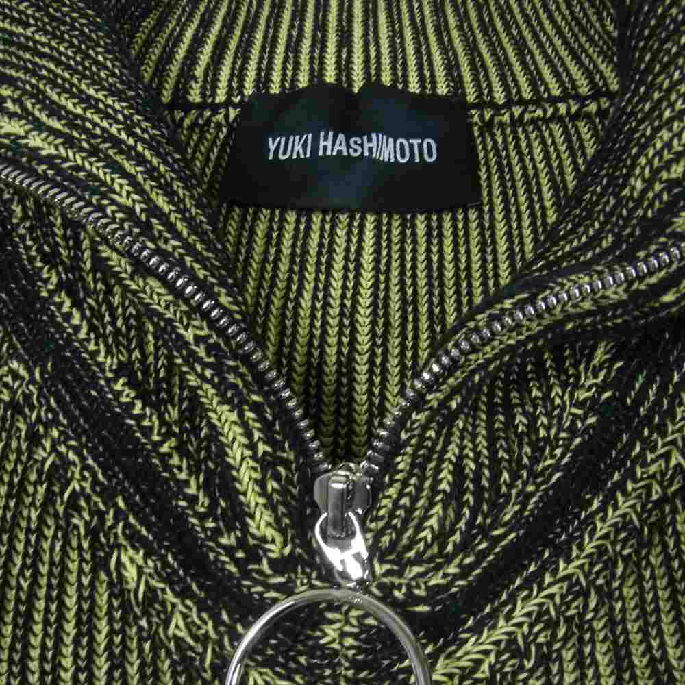 ユウキハシモト 211-01-0502 ONBOARD JUMPER エルボーパッチ ハーフジップ リングジップ ニット セーター ブラック系 ライトグリーン系 46【中古】