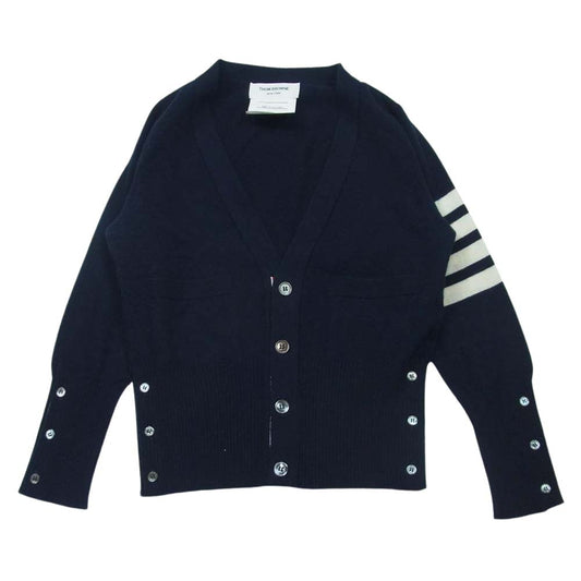 THOM BROWNE トムブラウン MKC001AKA006 4BAR 4ライン ウール ニット Vネック カーディガン スコットランド製 ダークネイビー系【中古】