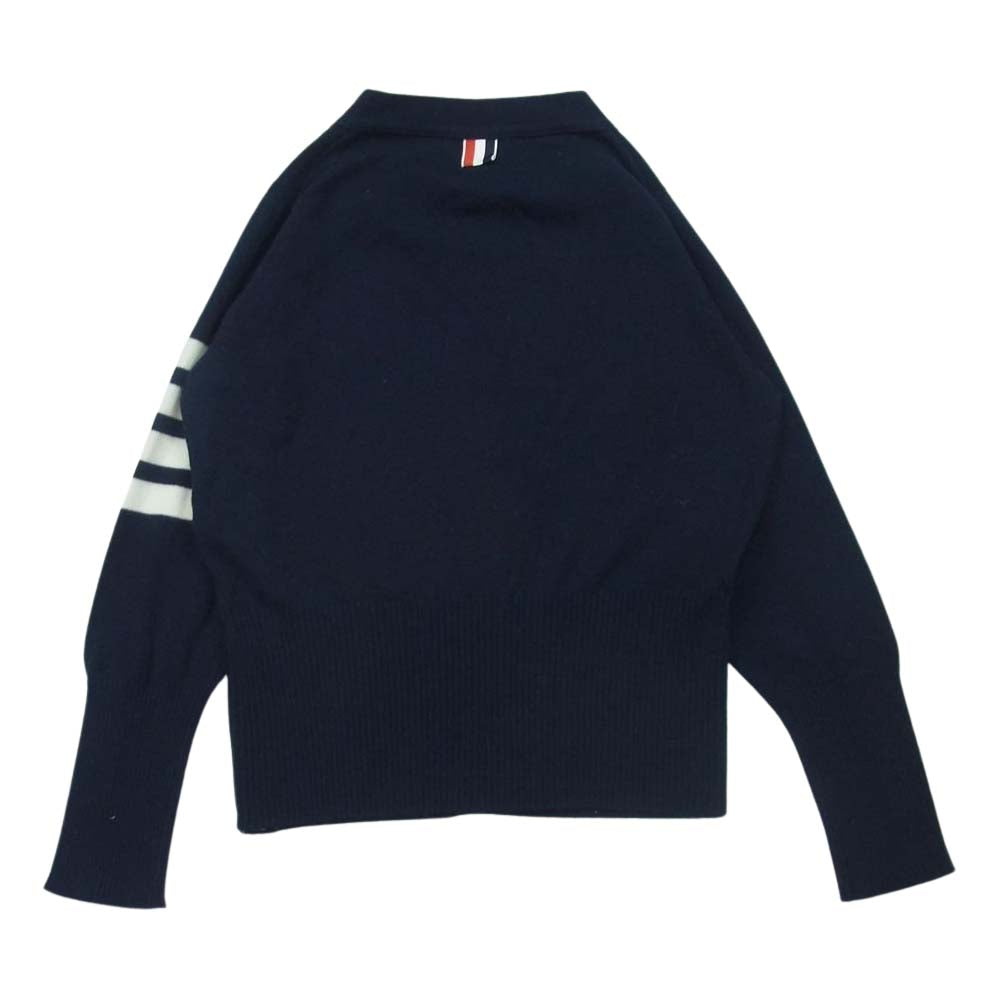 THOM BROWNE トムブラウン MKC001AKA006 4BAR 4ライン ウール ニット Vネック カーディガン スコットランド製 ダークネイビー系【中古】