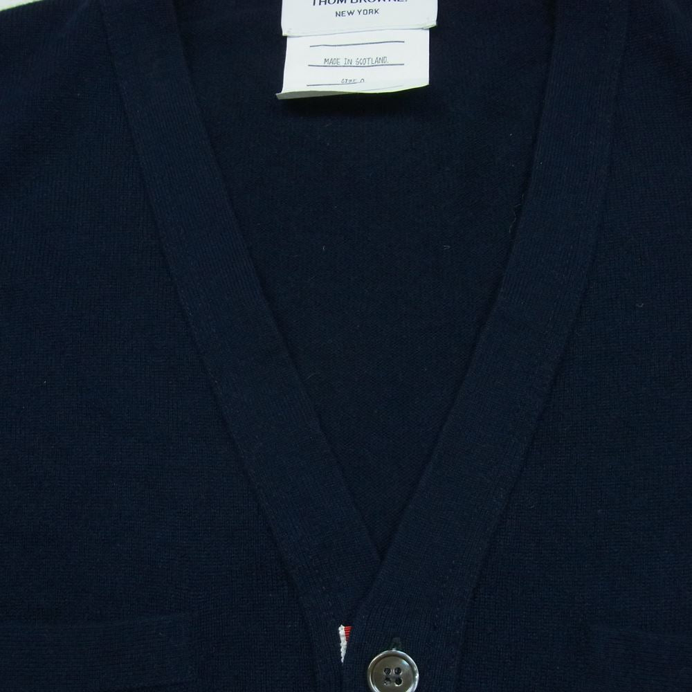 THOM BROWNE トムブラウン MKC001AKA006 4BAR 4ライン ウール ニット Vネック カーディガン スコットランド製 ダークネイビー系【中古】