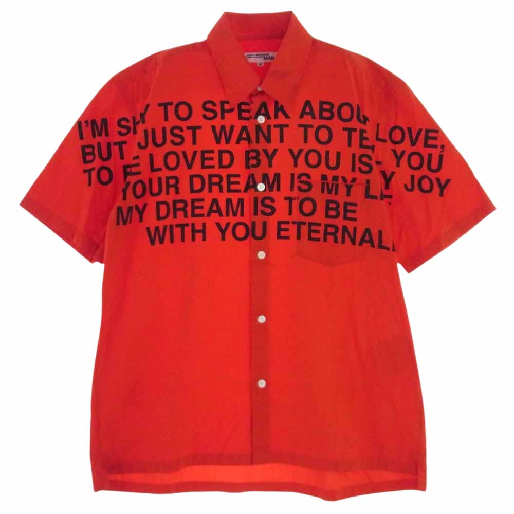 JUNYA WATANABE COMME des GARCONS MAN ジュンヤワタナベコムデギャルソンマン 02SS WE-B013 メッセージプリント 半袖 シャツ レッド系 M【中古】