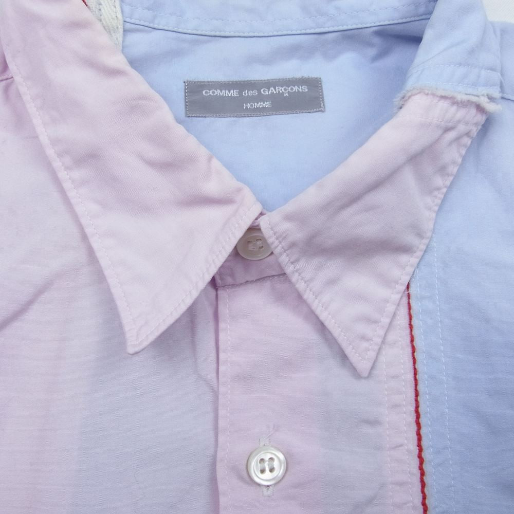 COMME des GARCONS HOMME コムデギャルソンオム AD2000 HB-040120 ヴィンテージ 解れ加工 切替 長袖シャツ ピンク系 ブルー系【中古】