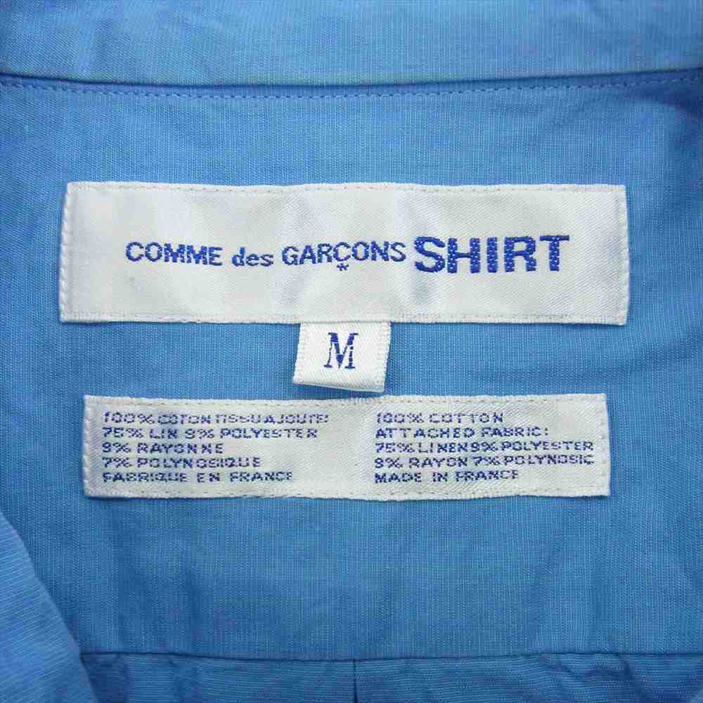 コムデギャルソンシャツ S10068 フランス製 レース切替 パッチワーク 長袖シャツ ブルー系 M【中古】