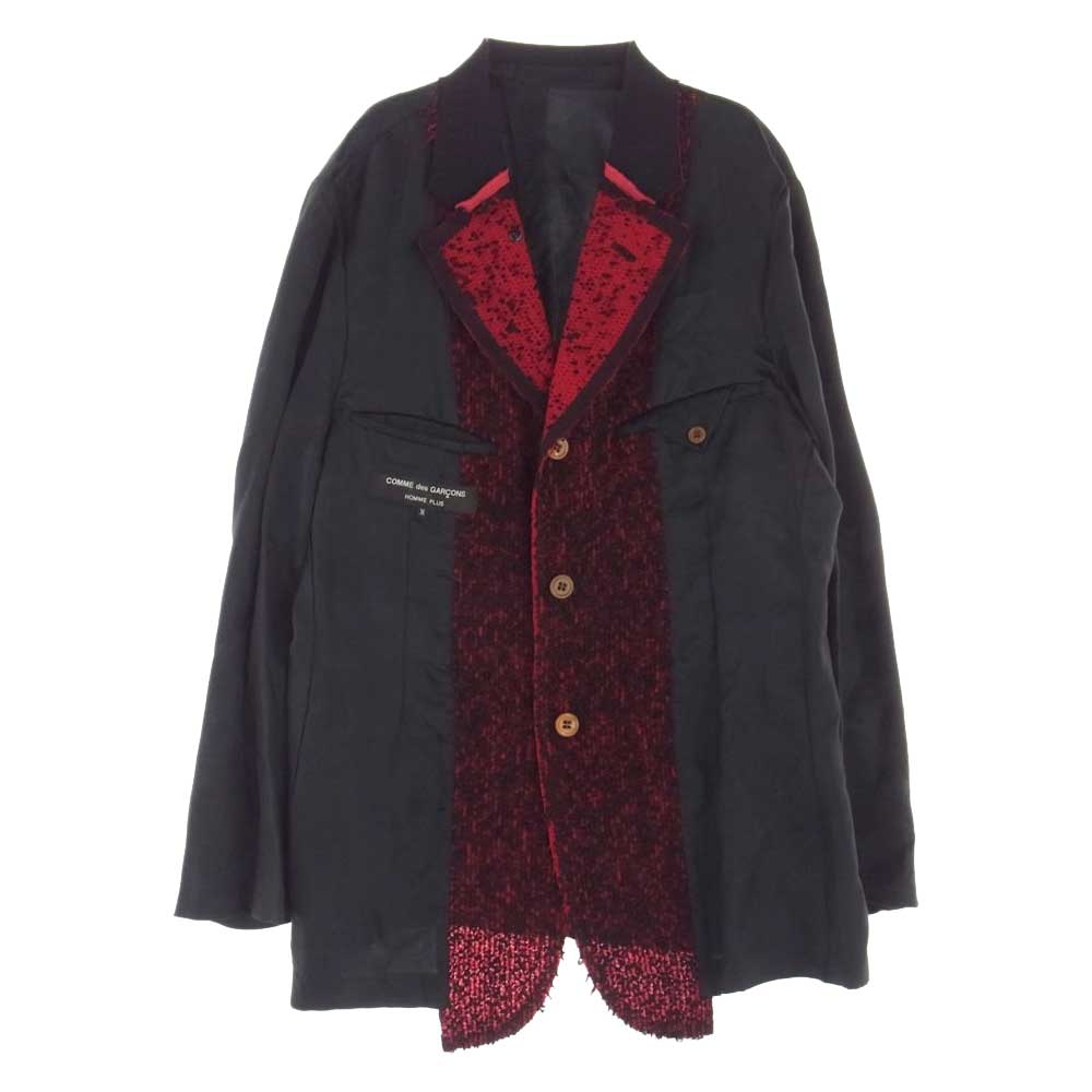 COMME des GARCONS HOMME PLUS コムデギャルソンオムプリュス 02AW PG-J046 四つの黒期 アーカイブ ツイード切替 キュプラ ジャケット ブラック系 ワインレッド系 M【美品】【中古】
