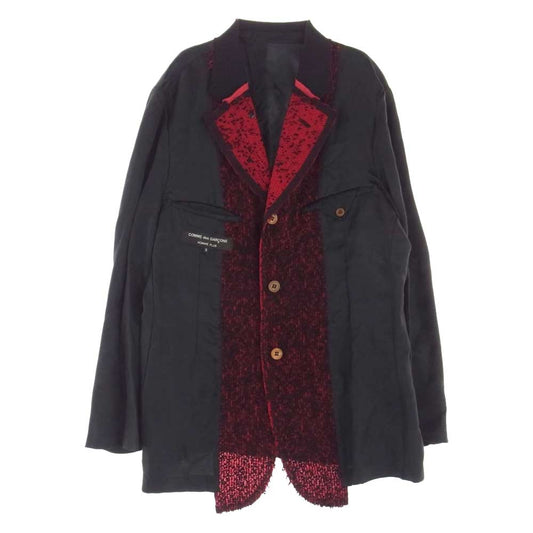 COMME des GARCONS HOMME PLUS コムデギャルソンオムプリュス 02AW PG-J046 四つの黒期 アーカイブ ツイード切替 キュプラ ジャケット ブラック系 ワインレッド系 M【美品】【中古】