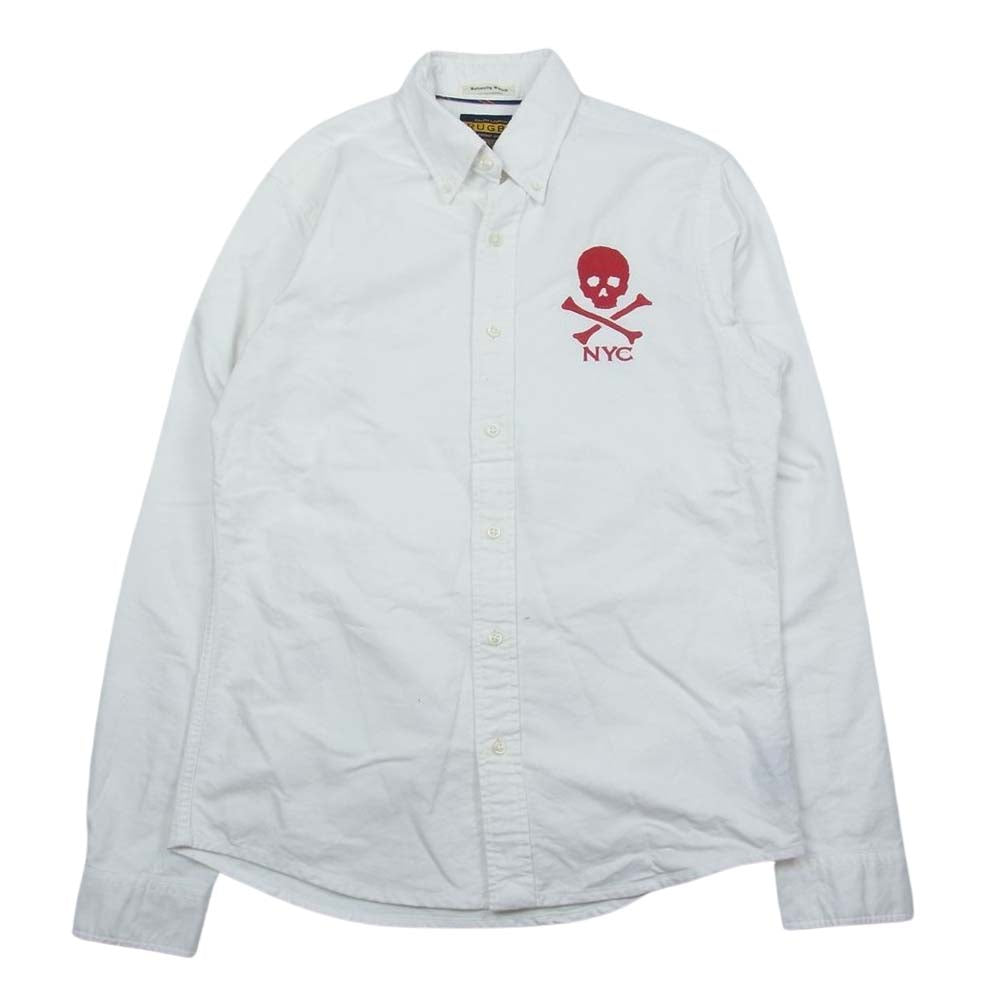 RALPH LAUREN ラルフローレン rugby ラグビー スカル ドクロ NYC 刺繍 BD シャツ ホワイト系 S【中古】