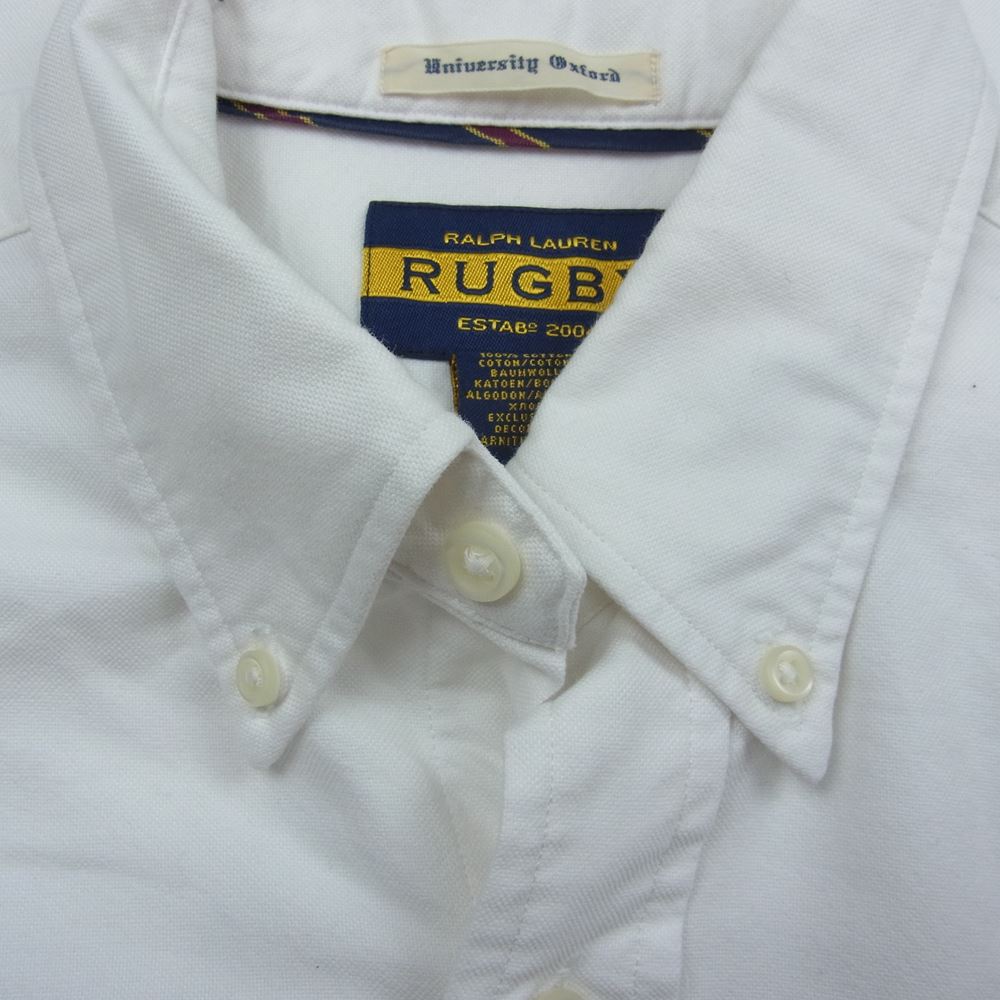 RALPH LAUREN ラルフローレン rugby ラグビー スカル ドクロ NYC 刺繍 BD シャツ ホワイト系 S【中古】