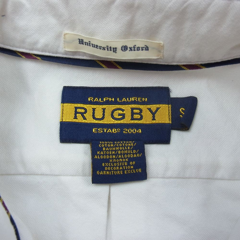 RALPH LAUREN ラルフローレン rugby ラグビー スカル ドクロ NYC 刺繍 BD シャツ ホワイト系 S【中古】