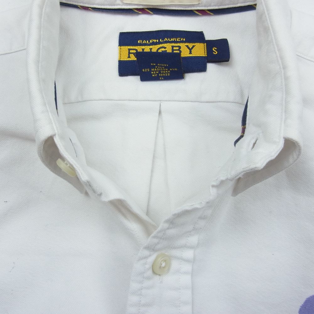 RALPH LAUREN ラルフローレン rugby ラグビー スカル ドクロ 刺繍 BD シャツ ホワイト系 S【中古】