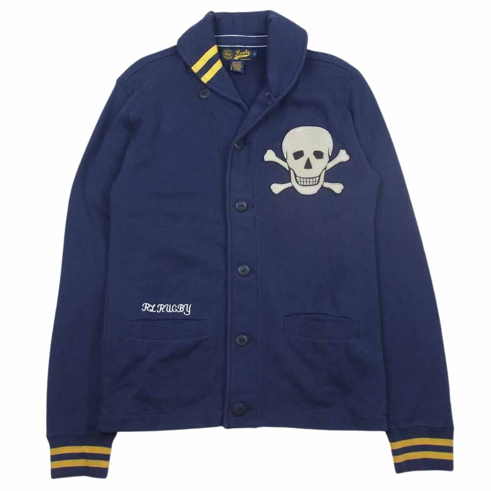 RALPH LAUREN ラルフローレン rugby ラグビー スカル ドクロ ショールカラー コットン スウェット カーディガン ネイビー系 ネイビー系 S【中古】