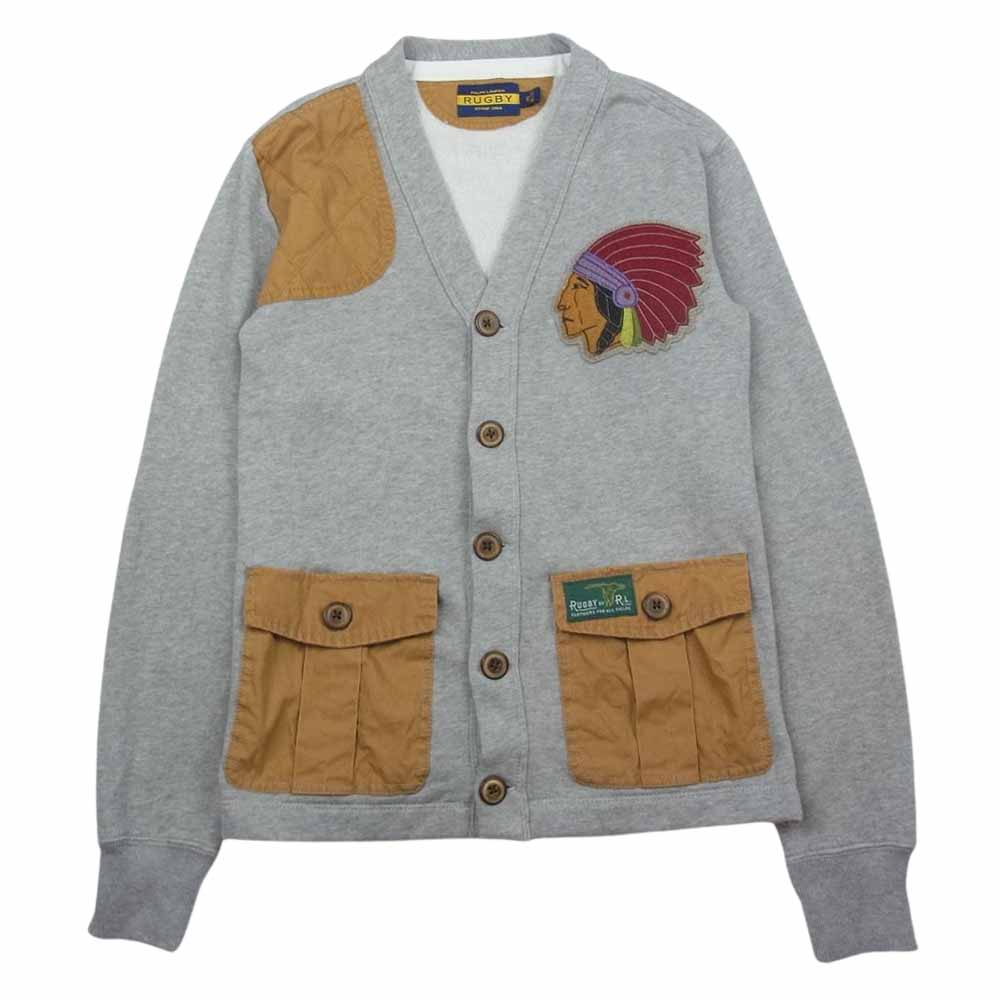 RALPH LAUREN ラルフローレン rugby ラグビー ガンパッチ付 コットン スウェット カーディガン グレー系 XS【中古】