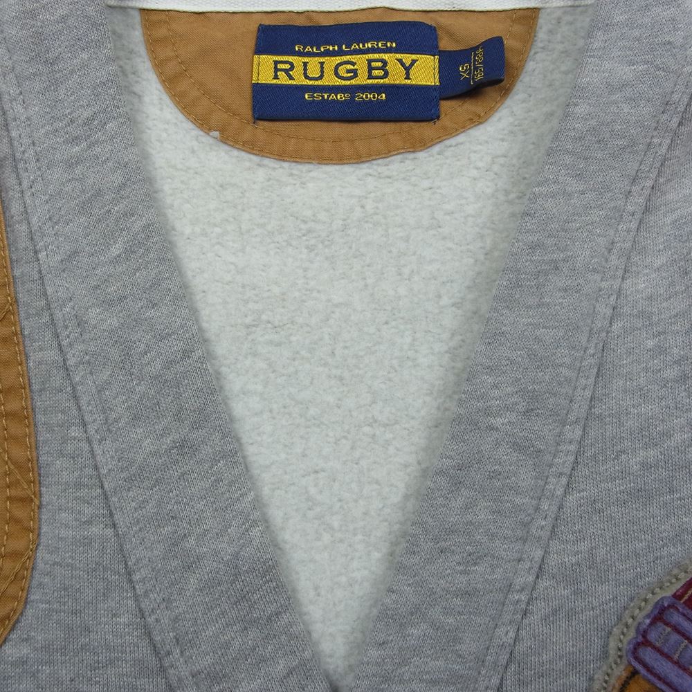 RALPH LAUREN ラルフローレン rugby ラグビー ガンパッチ付 コットン スウェット カーディガン グレー系 XS【中古】