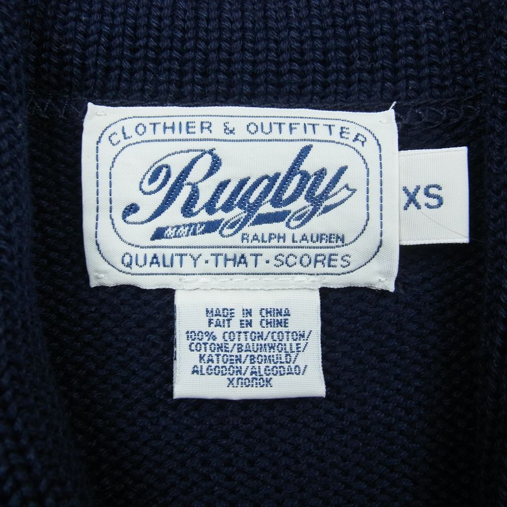 RALPH LAUREN ラルフローレン rugby ラグビー スカル ドクロ ショールカラー コットン ニット カーディガン ネイビー系 ネイビー系 XS【中古】