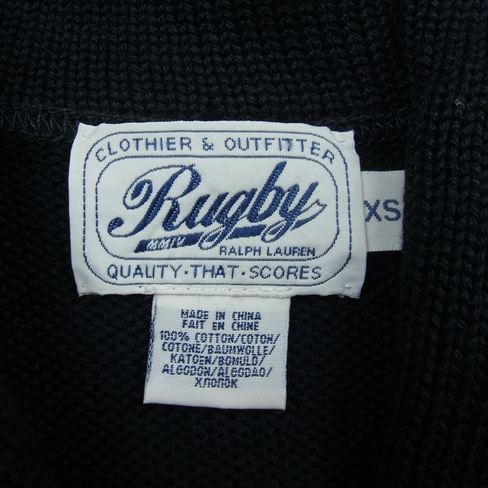 RALPH LAUREN ラルフローレン rugby ラグビー スカル ドクロ ショールカラー コットン ニット カーディガン ブラック系 ブラック系 XS【中古】