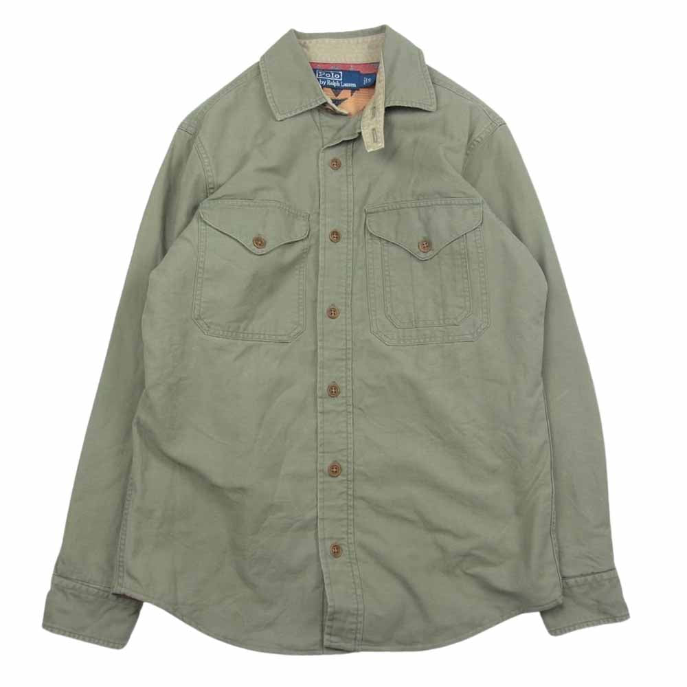 RALPH LAUREN ラルフローレン キャンプシャツ ミリタリーシャツ 裏地ネイティブ柄 コットンブランケット カーキ系 S【中古】