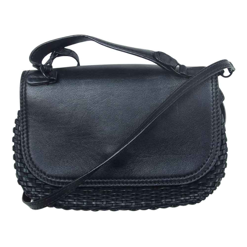 ファロルニ イタリア イタリア製 メッシュレザー 2way ミニ ショルダー ハンド バッグ ブラック系【中古】