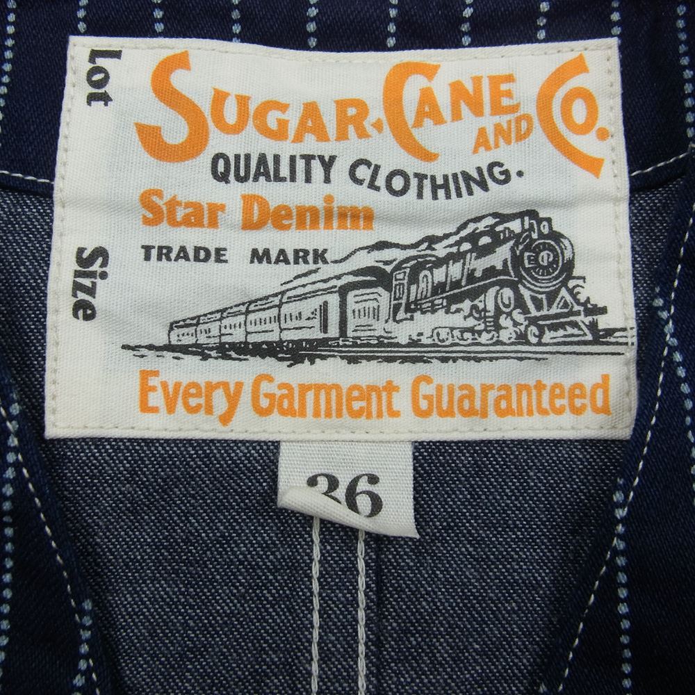 SUGAR CANE シュガーケーン SC12654 ウォバッシュ ストライプ ワーク ベスト インディゴブルー系 36【美品】【中古】