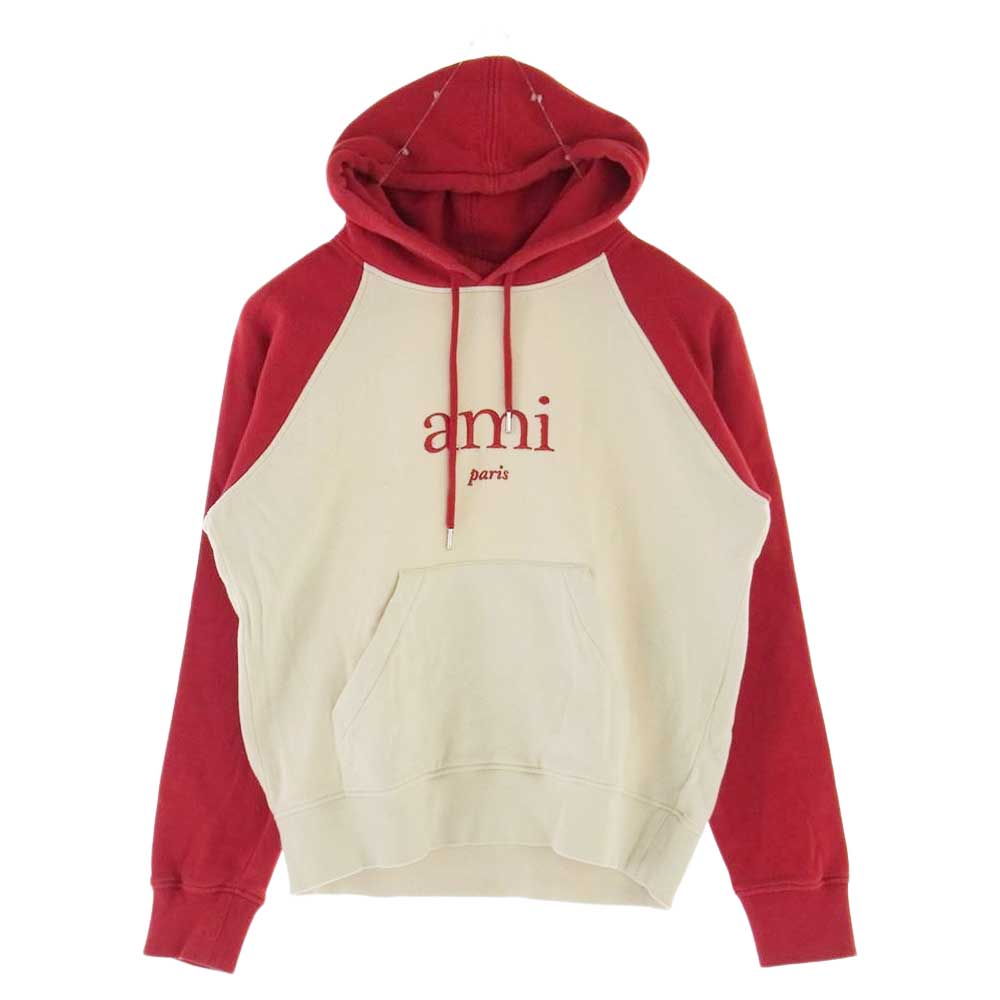 アミ パリ E19J081.710 Ami Paris Hoodie ロゴ 刺繍 フーディ パーカー レッド系 M【中古】