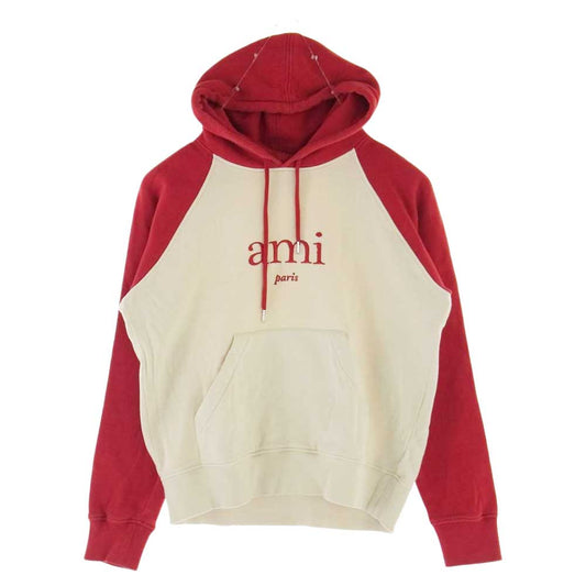 アミ パリ E19J081.710 Ami Paris Hoodie ロゴ 刺繍 フーディ パーカー レッド系 M【中古】