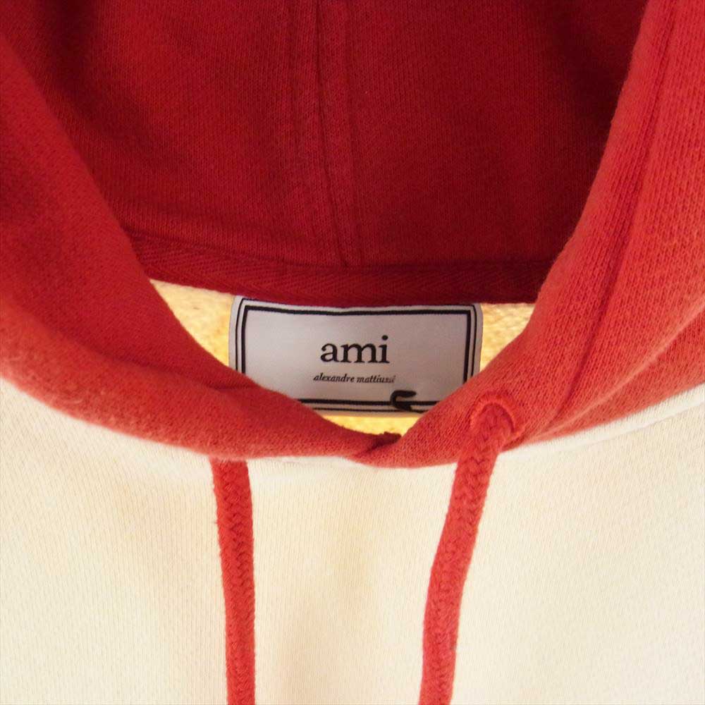 アミ パリ E19J081.710 Ami Paris Hoodie ロゴ 刺繍 フーディ パーカー レッド系 M【中古】