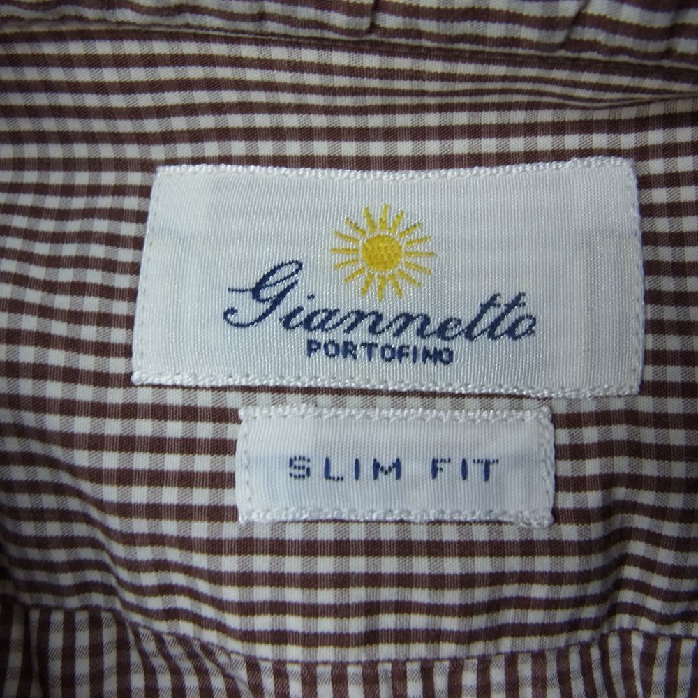 ジャンネット SLIM FIT スリムフィット タルカラー 長袖 ギンガム チェック シャツ ブラウン ブラウン系 40【中古】